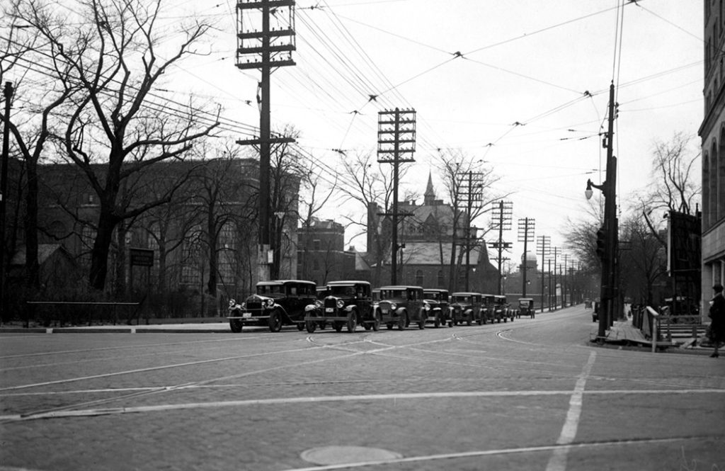 April 27, 1929 - Looking west along Bloor St W from Avenue Rd in The Annex/Yorkville neighbourhoods of Toronto. Notice the Royal Ontario Museum on the left