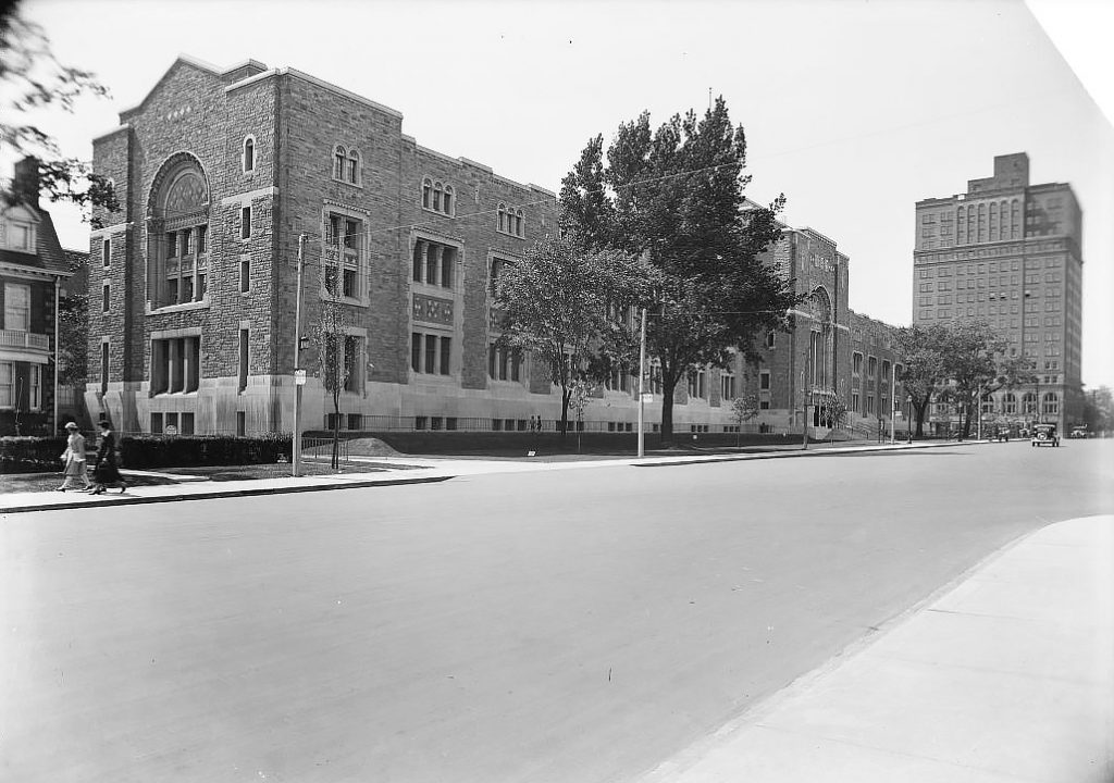 Circa 1930 - The East Wing and the Park Plaza Hotel, looking northwest from Queen's Park and Charles St W