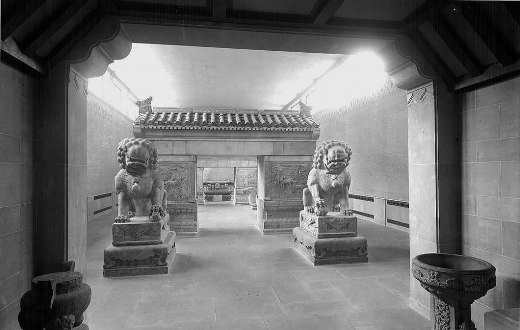 June 13, 1933 - The Chinese Tomb exhibit at ROM - notice the carved marble Guardian Lions from China's Qing Dynasty period (1650 to 1750 AD), which are now located at the Museum's Weston Entrance (City of Toronto Archives, Fonds 16, Series 71, Item 9773 - Alfred Pearson photographer)