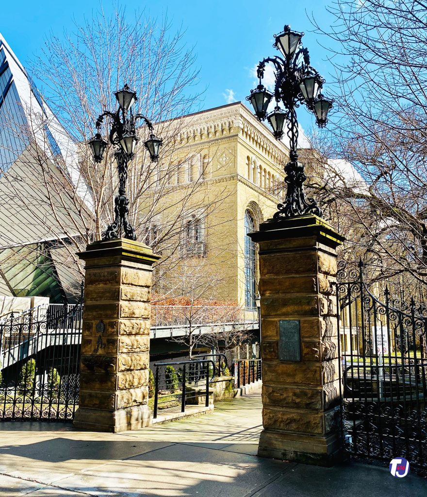 March 29, 2020 - The Alexandra Gates at the north entrance to Philosopher's Walk are located on the west side of the Royal Ontario Museum