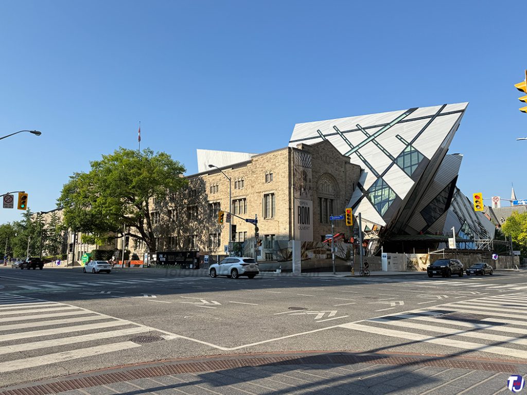 July 12, 2026 – Looking southwest towards the Royal Ontario Museum at the corner of Queen's Park and Bloor St W during the museum's revitalization project, which began in 2024 and is set to be completed in 2027